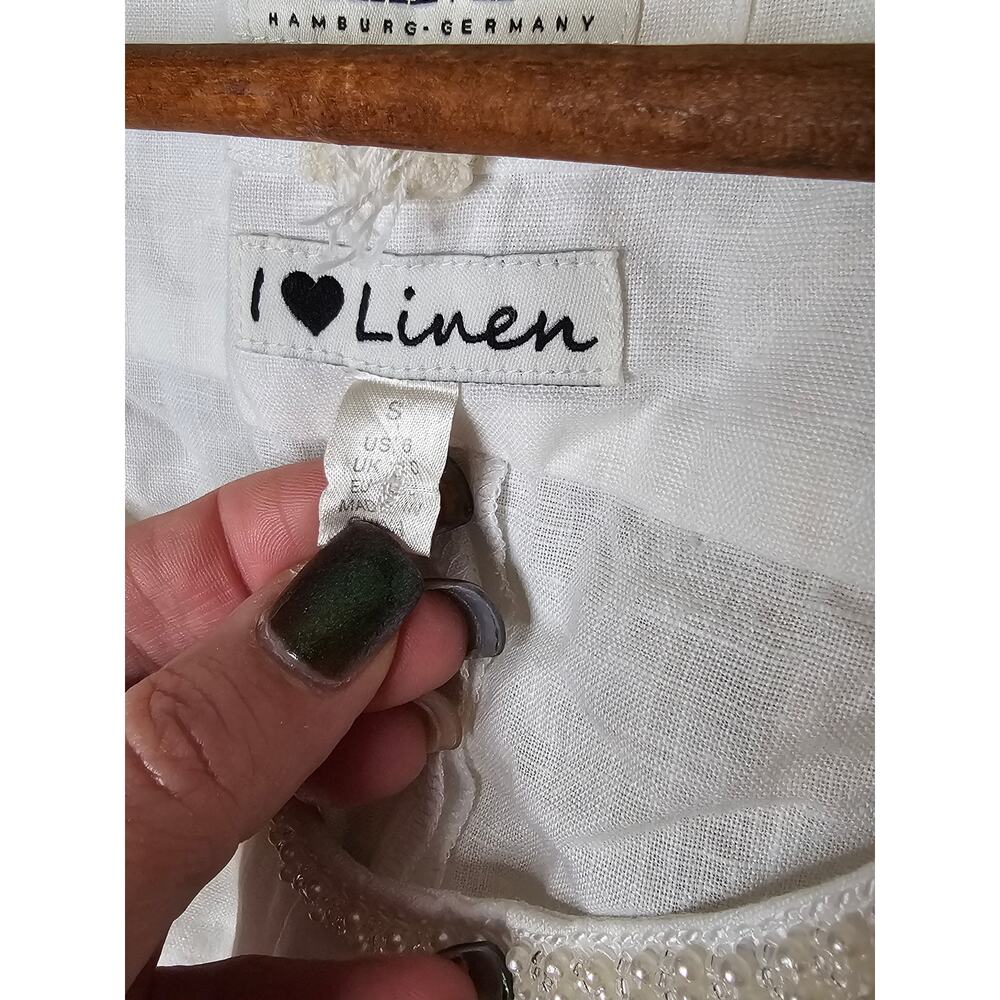 Linen Dress White Drop Waist Pearl Accents by Malvin Germany Ladies size Small - Picture 10 of 11